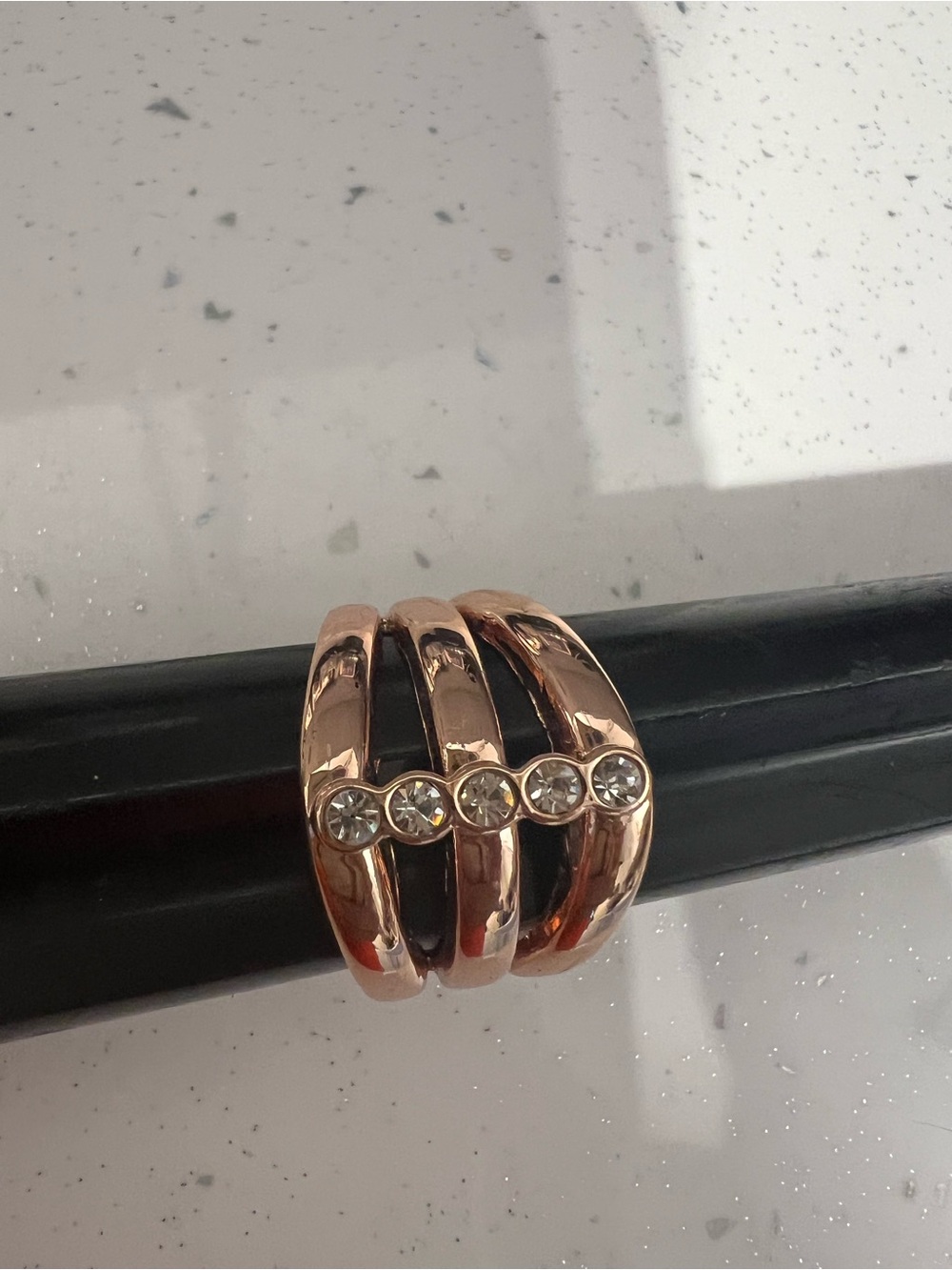 Elegant Rose Gold Multi-Band Ring with Clear Crystals